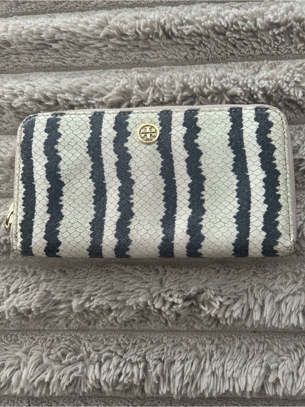 Tory Burch Zebra Snakeskin Embossed Zip Around Continental Wallet